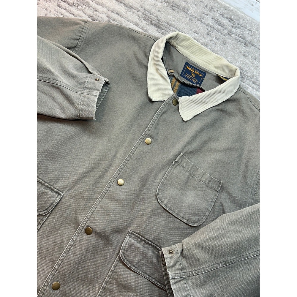 Woolrich Barn Jacket Mens XXL Gray Canvas Plaid Lined Corduroy Collar Chore Coat